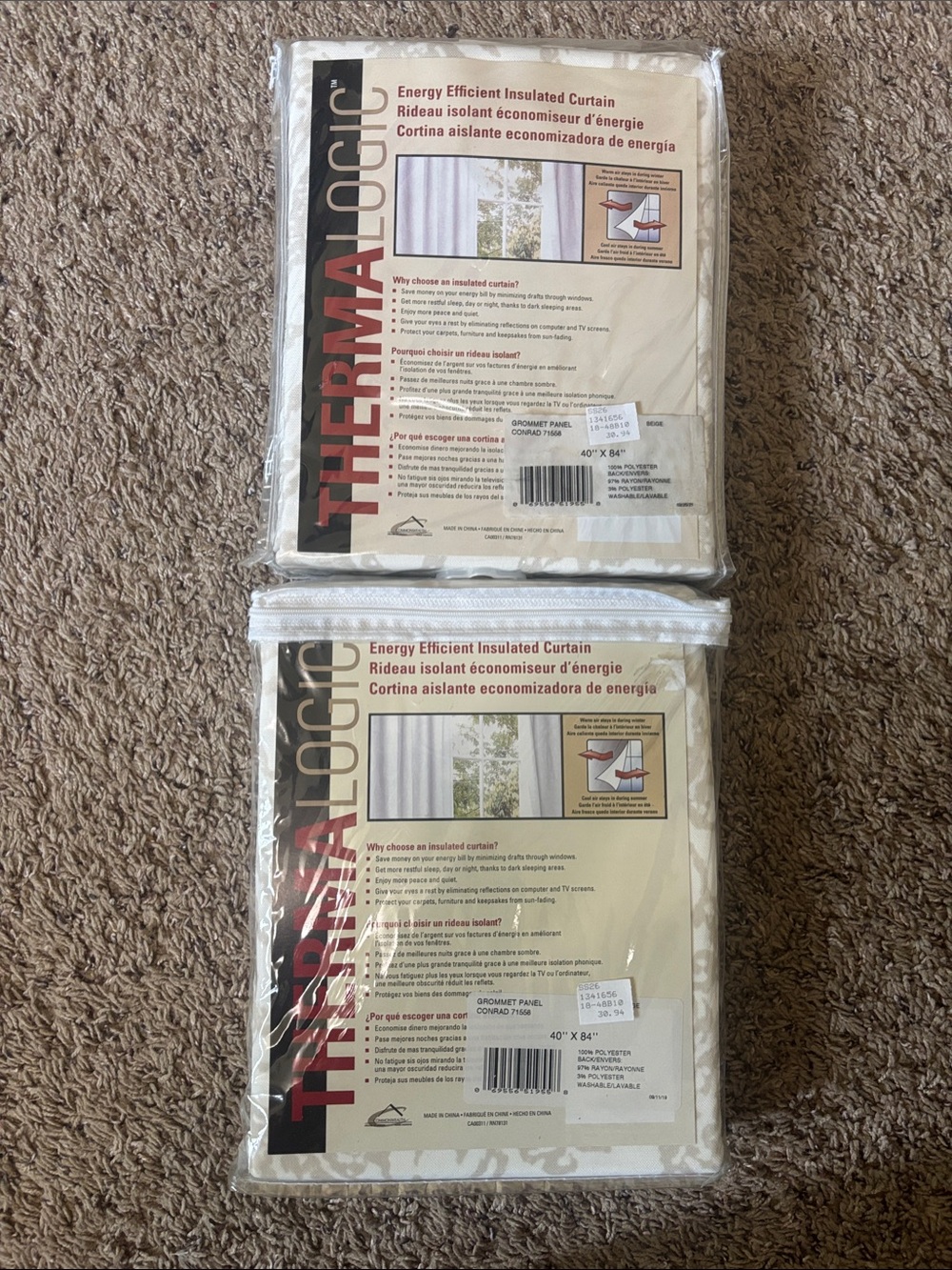 Thermalogic Energy Efficient Insulated Curtains - 40”x84”(Set of 2)